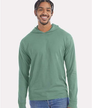Garment-Dyed Jersey Hooded Long Sleeve T-Shirt