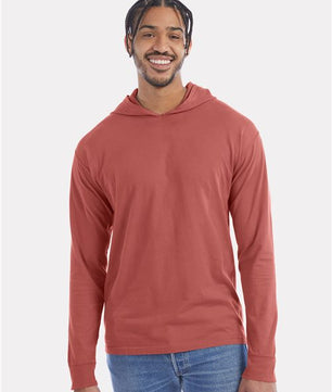 Garment-Dyed Jersey Hooded Long Sleeve T-Shirt